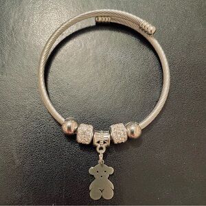💜 Hypoallergenic Stainless Steel Teddy Bear Charm Bracelet 7”-8” adjustable NEW